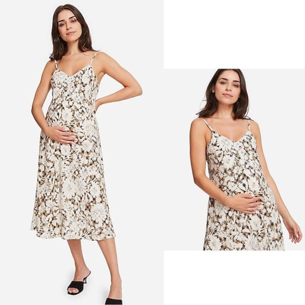 Hatch Floral Midi Dress - Cream and Brown